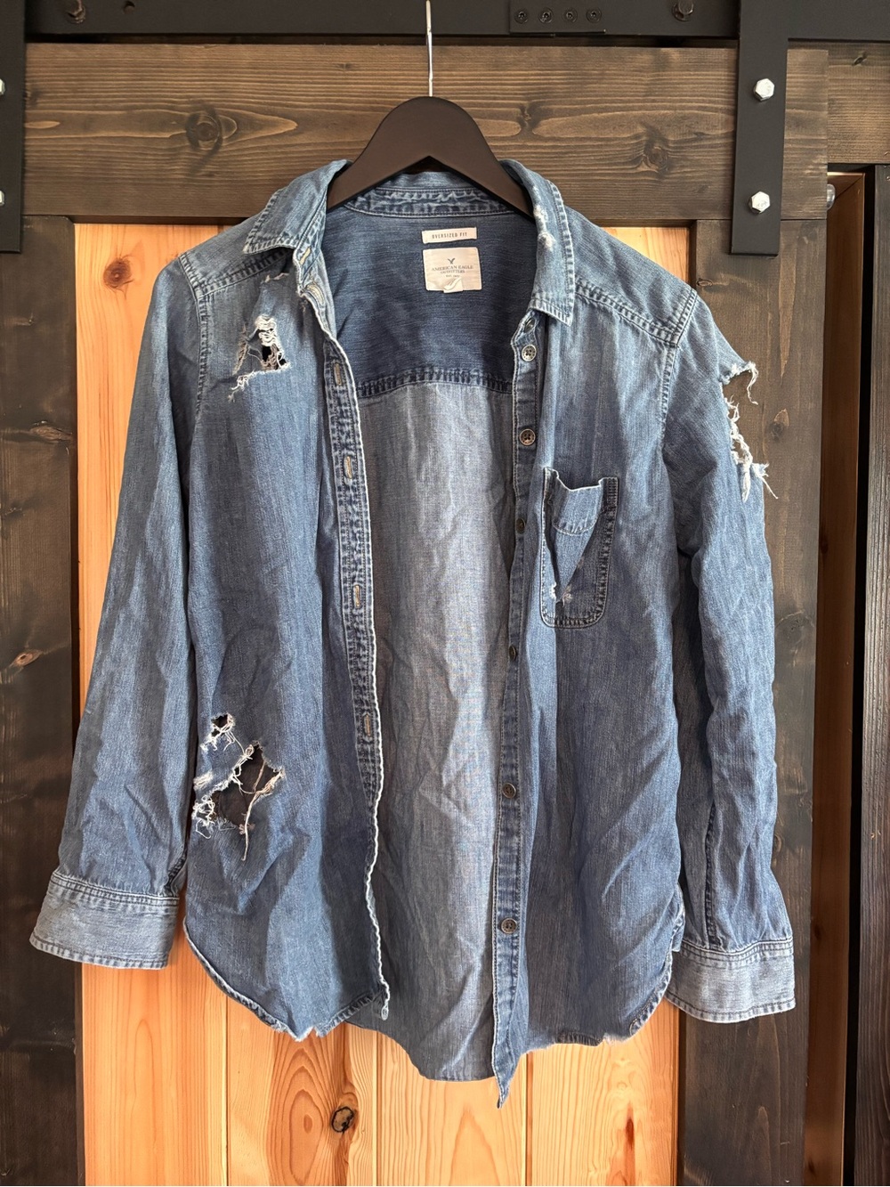 American Eagle Outfitters Oversized Denim Shirt - Blue